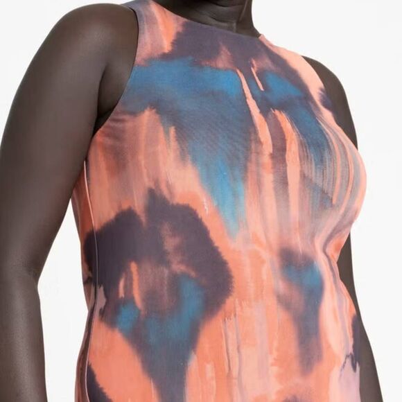 NWT Eloquii Women's Plus Size 16 Bodycon Printed Mesh Dress in Floral Rain - Picture 3 of 4